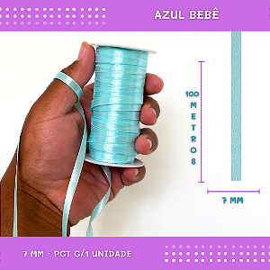 Fita de Cetim Lisa - 7mm - Rolo C/100 Metros COR: AZUL-BEBE