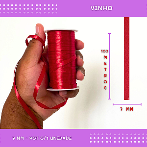 Fita de Cetim Lisa - 7mm - Rolo C/100 Metros COR: VINHO