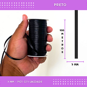 Fita de Cetim Lisa - 7mm - Rolo C/100 Metros COR: PRETO