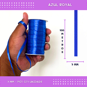 Fita de Cetim Lisa - 7mm - Rolo C/100 Metros COR: AZUL-ROYAL