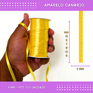 Fita de Cetim Lisa - 7mm - Rolo C/100 Metros COR: AMARELO-CANÁRIO