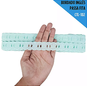 Passa Fita Bordado Em Lese - Ctl-102 - 2.5 Cm - Rl C/13.7 Mts Cor:Verde-Bebe-193