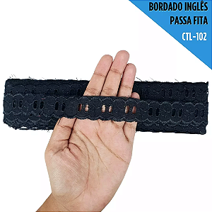 Passa Fita Bordado Em Lese - Ctl-102 - 2.5 Cm - Rl C/13.7 Mts Cor:Preto-310