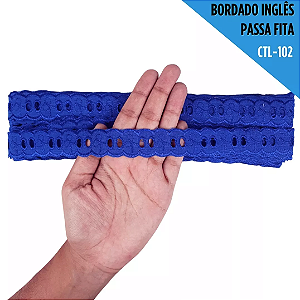 Passa Fita Bordado Em Lese - Ctl-102 - 2.5 Cm - Rl C/13.7 Mts Cor:Azul-Royal-207