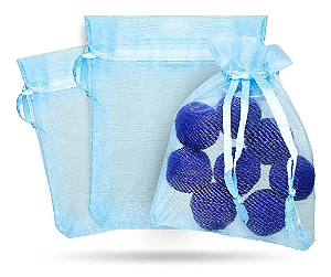 Kit 100 Saco De Organza P/ Lembrancinha - 13x18 - C/ Fita De Cetim Cor:Azul-Bebe-177