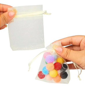 Kit 100 Saco De Organza P/ Lembrancinha - 7x9 - C/ Fita De Cetim Cor:Natural-296