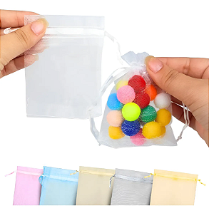 Kit 100 Saco De Organza P/ Lembrancinha - 7x9 - C/ Fita De Cetim Cor:Branco-101