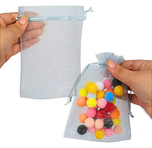 Kit 100 Saco De Organza P/ Lembrancinha - 10x15 - C/ Fita De Cetim Cor:Prata