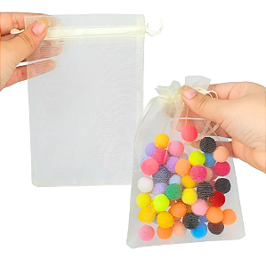 Kit 100 Saco De Organza P/ Lembrancinha - 10x15 - C/ Fita De Cetim Cor:Natural-296
