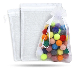 Kit 100 Saco De Organza P/ Lembrancinha - 10x15 - C/ Fita De Cetim Cor:Branco-101