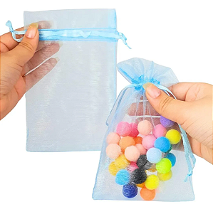 Kit 100 Saco De Organza P/ Lembrancinha - 10x15 - C/ Fita De Cetim Cor:Azul-Bebe-177