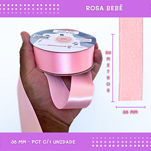 Fita de Cetim Lisa - 38mm - Rolo C/50 Mts COR:ROSA-BEBE