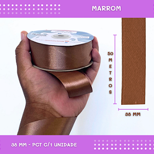 Fita de Cetim Lisa - 38mm - Rolo C/50 Mts COR:MARROM