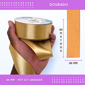 Fita de Cetim Lisa - 38mm - Rolo C/50 Mts COR:DOURADO