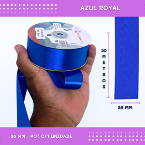Fita de Cetim Lisa - 38mm - Rolo C/50 Mts COR:AZUL-ROYAL