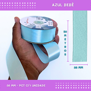 Fita de Cetim Lisa - 38mm - Rolo C/50 Mts COR:AZUL-BEBE