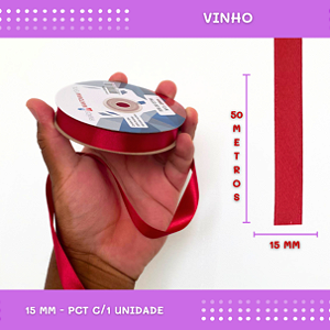 Fita de Cetim Lisa - 15mm - Rolo C/50 Mts COR:VINHO