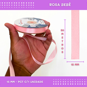 Fita de Cetim Lisa - 15mm - Rolo C/50 Mts COR:ROSA-BEBE