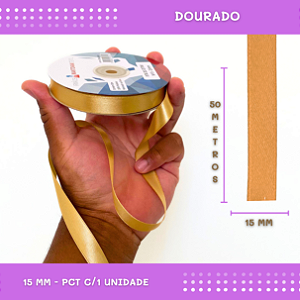Fita de Cetim Lisa - 15mm - Rolo C/50 Mts COR:DOURADO