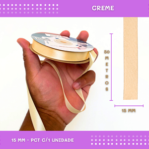 Fita de Cetim Lisa - 15mm - Rolo C/50 Mts COR:CREME