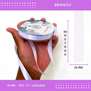 Fita de Cetim Lisa - 15mm - Rolo C/50 Mts COR:BRANCO