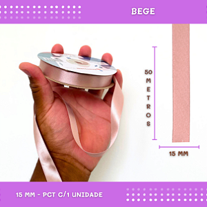 Fita de Cetim Lisa - 15mm - Rolo C/50 Mts COR:BEGE