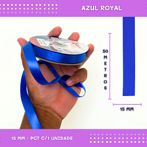 Fita de Cetim Lisa - 15mm - Rolo C/50 Mts COR:AZUL-ROYAL