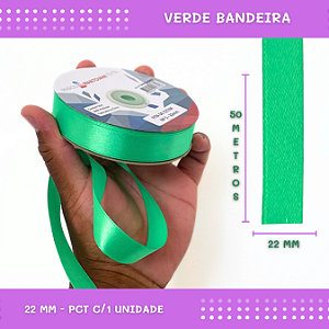 Fita de Cetim Lisa - 22mm - Rolo C/50 Mts COR:VERDE-BANDEIRA
