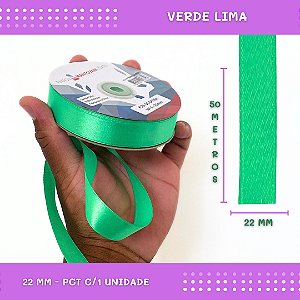 Fita de Cetim Lisa - 22mm - Rolo C/50 Mts COR:VERDE-LIMA