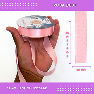 Fita de Cetim Lisa - 22mm - Rolo C/50 Mts COR:ROSA-BEBE