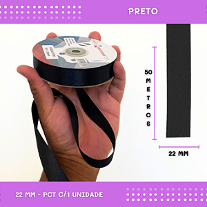 Fita de Cetim Lisa - 22mm - Rolo C/50 Mts COR:PRETO