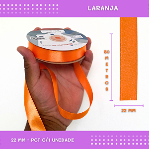 Fita de Cetim Lisa - 22mm - Rolo C/50 Mts COR:LARANJA