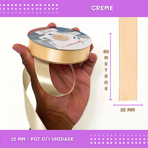 Fita de Cetim Lisa - 22mm - Rolo C/50 Mts COR:CREME