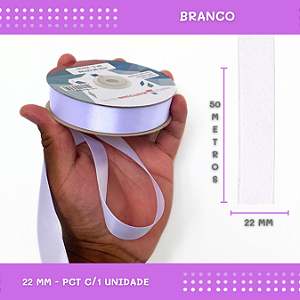 Fita de Cetim Lisa - 22mm - Rolo C/50 Mts COR:BRANCO