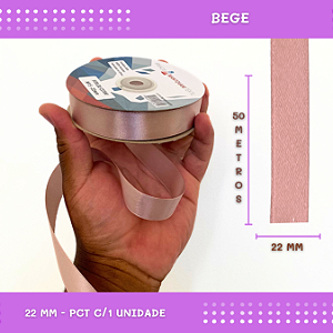 Fita de Cetim Lisa - 22mm - Rolo C/50 Mts COR:BEGE