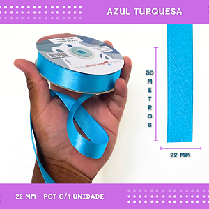 Fita de Cetim Lisa - 22mm - Rolo C/50 Mts COR:AZUL-TURQUESA