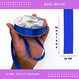 Fita de Cetim Lisa - 22mm - Rolo C/50 Mts COR:AZUL-ROYAL