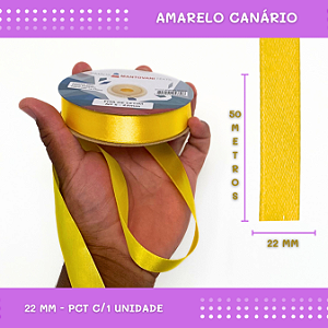Fita de Cetim Lisa - 22mm - Rolo C/50 Mts COR:AMARELO-CANARIO