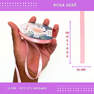 Fita de Cetim Lisa - 10mm - Rolo C/50 Mts COR:ROSA-BEBE