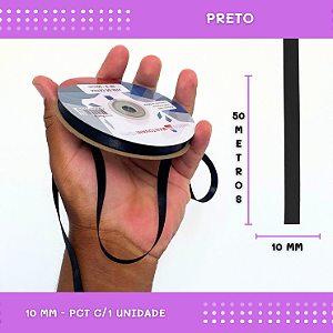 Fita de Cetim Lisa - 10mm - Rolo C/50 Mts COR:PRETO