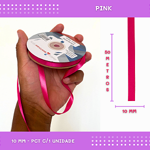 Fita de Cetim Lisa - 10mm - Rolo C/50 Mts COR:PINK