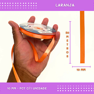 Fita de Cetim Lisa - 10mm - Rolo C/50 Mts COR:LARANJA