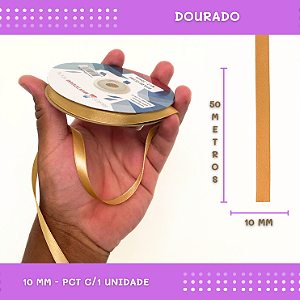 Fita de Cetim Lisa - 10mm - Rolo C/50 Mts COR:DOURADO