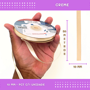Fita de Cetim Lisa - 10mm - Rolo C/50 Mts COR:CREME
