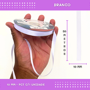 Fita de Cetim Lisa - 10mm - Rolo C/50 Mts COR:BRANCO