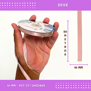 Fita de Cetim Lisa - 10mm - Rolo C/50 Mts COR:BEGE
