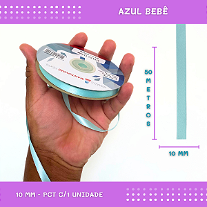 Fita de Cetim Lisa - 10mm - Rolo C/50 Mts COR:AZUL-BEBE