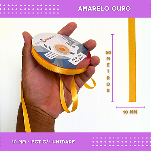 Fita de Cetim Lisa - 10mm - Rolo C/50 Mts COR:AMARELO-OURO