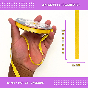Fita de Cetim Lisa - 10mm - Rolo C/50 Mts COR:AMARELO-CANARIO