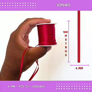 Fita de Cetim Lisa - 4mm - Rolo C/100 Mts COR:VINHO